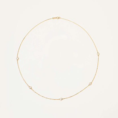 CZ Bezel Station Necklace in 14K Solid Gold