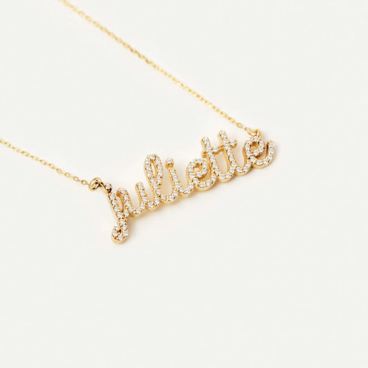 Custom Diamond Cursive Name Necklace in 14K Solid Gold