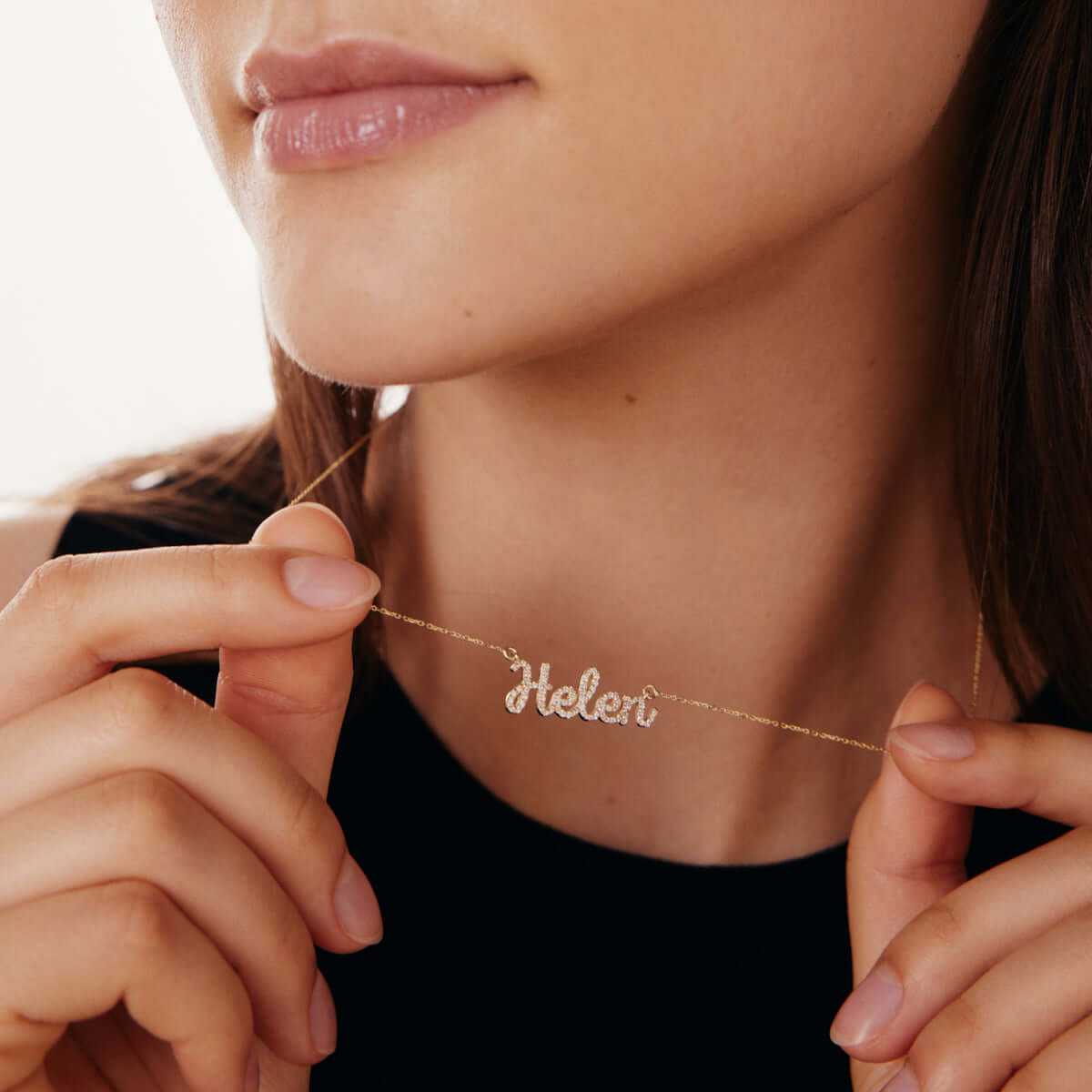 Custom Diamond Cursive Name Necklace in 14K Solid Gold