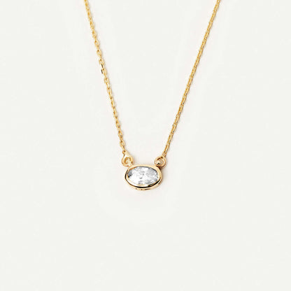 Oval Birthstone Necklace in 14K Solid Gold