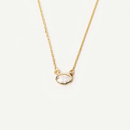 Oval Birthstone Necklace in 14K Solid Gold