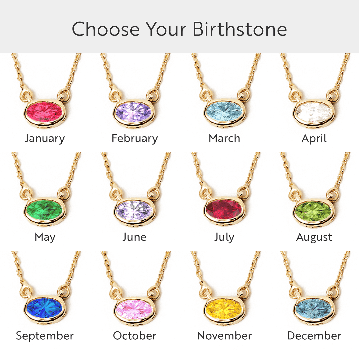 Oval Birthstone Necklace in 14K Solid Gold