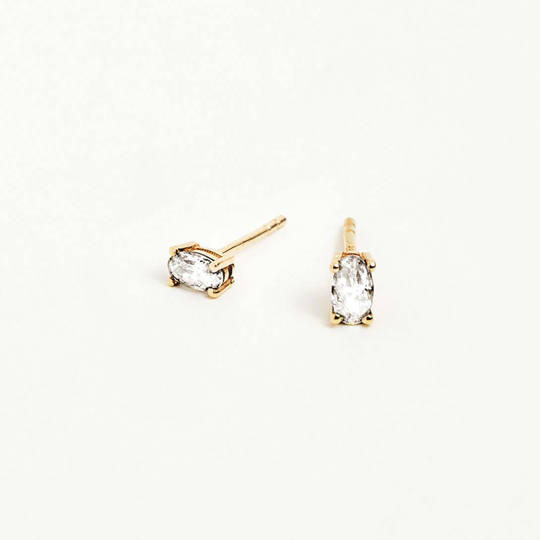 Solitaire Oval Birthstone Stud Earrings in 14K Solid Gold