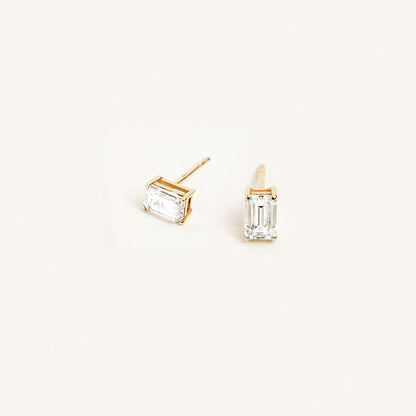 Baguette Birthstone Stud Earrings in 14K Solid Gold