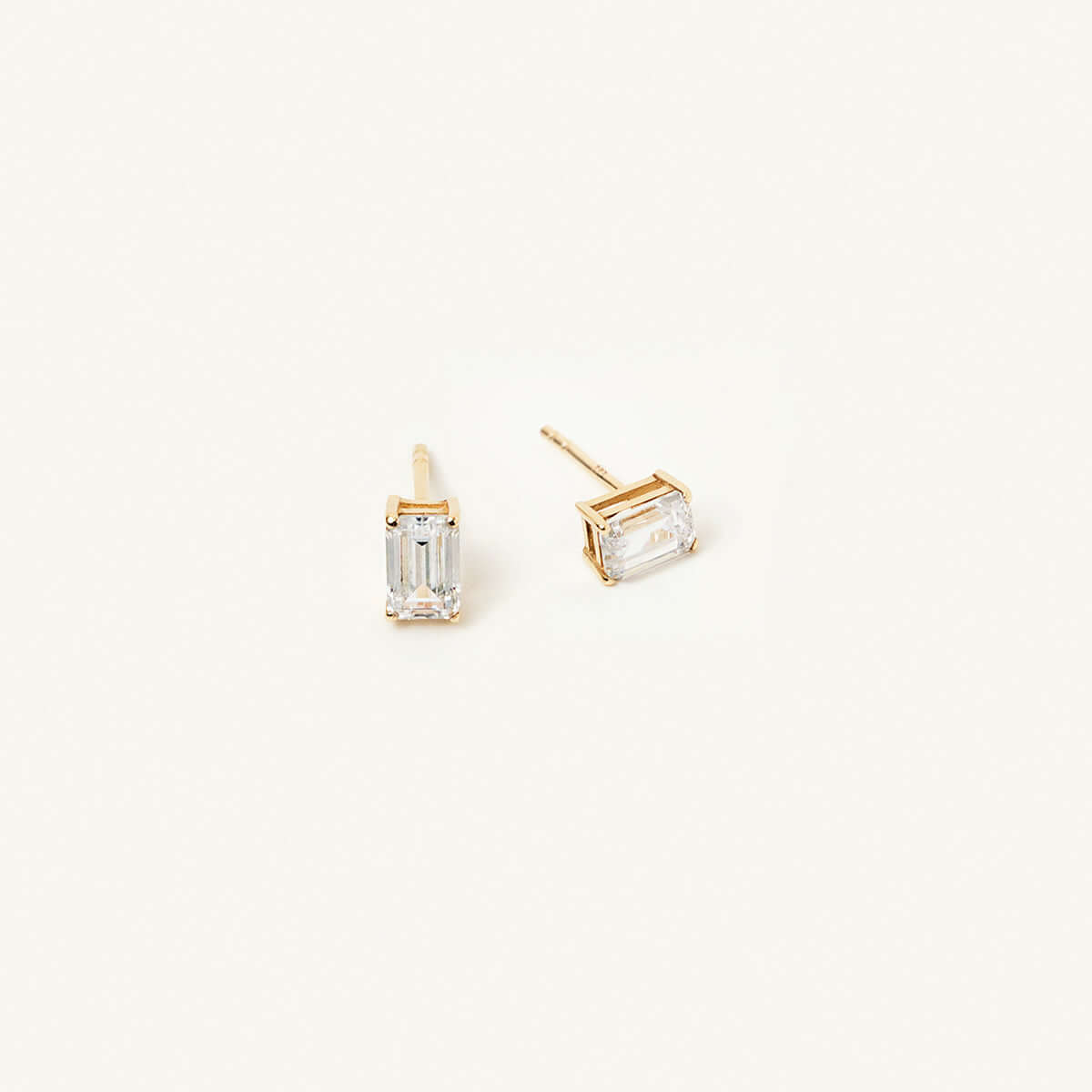 Baguette Birthstone Stud Earrings in 14K Solid Gold