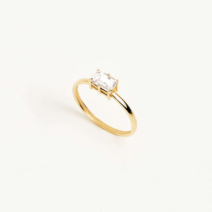 Bague solitaire en baguette avec pierre de naissance en or 14 carats