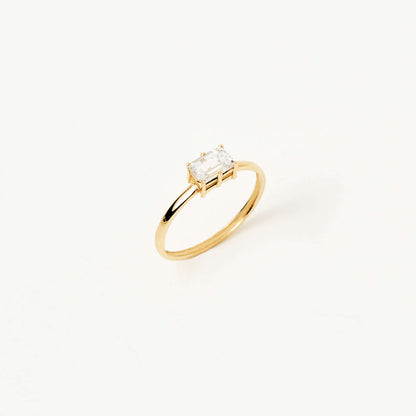 Bague solitaire en baguette avec pierre de naissance en or 14 carats