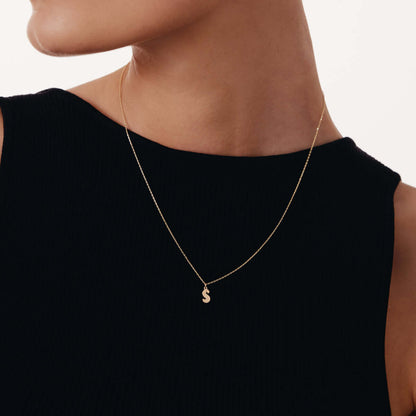 Bubble Initial Necklace in 14K Solid Gold