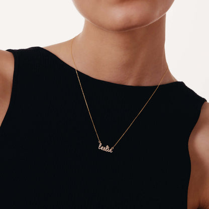 Diamond Cursive Name Necklace in 14K Solid Gold