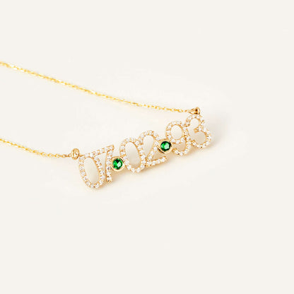 April Diamond Pave Birthstone Date Necklace in 14K Solid Gold