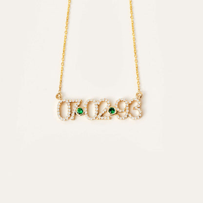 April Diamond Pave Birthstone Date Necklace in 14K Solid Gold