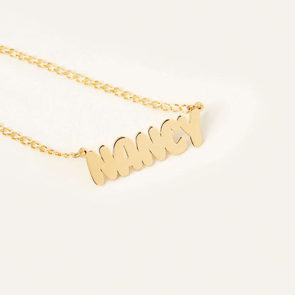 Bubble Font Name Necklace in 14K Solid Gold