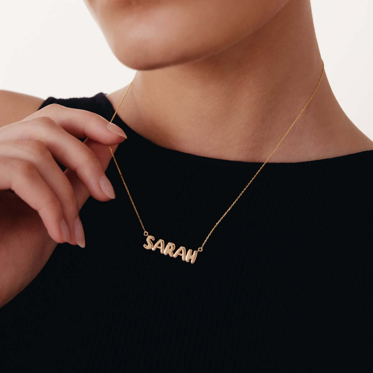 Bubble Letter Name Necklace in 14K Solid Gold