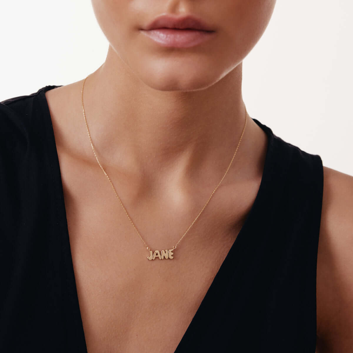 Bubble Letter Name Necklace in 14K Solid Gold