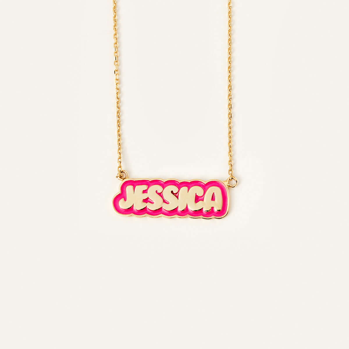 Custom Color Outline Name Necklace in 14K Solid Gold