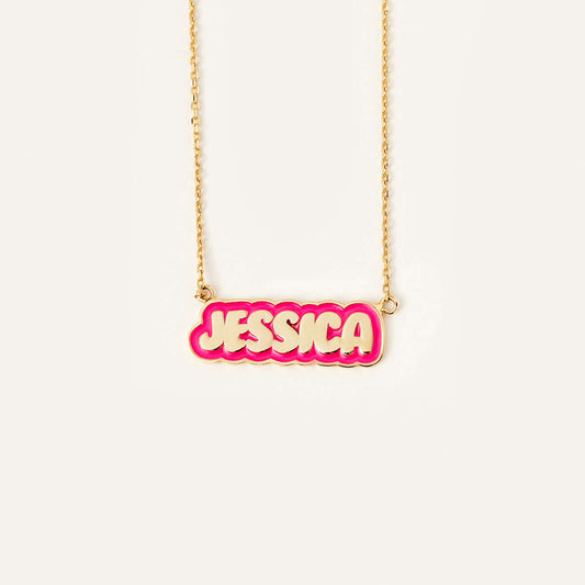 Custom Color Outline Name Necklace in 14K Solid Gold