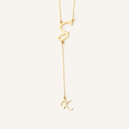 Collier Lariat avec Initiale en cursif, en or 14 carats