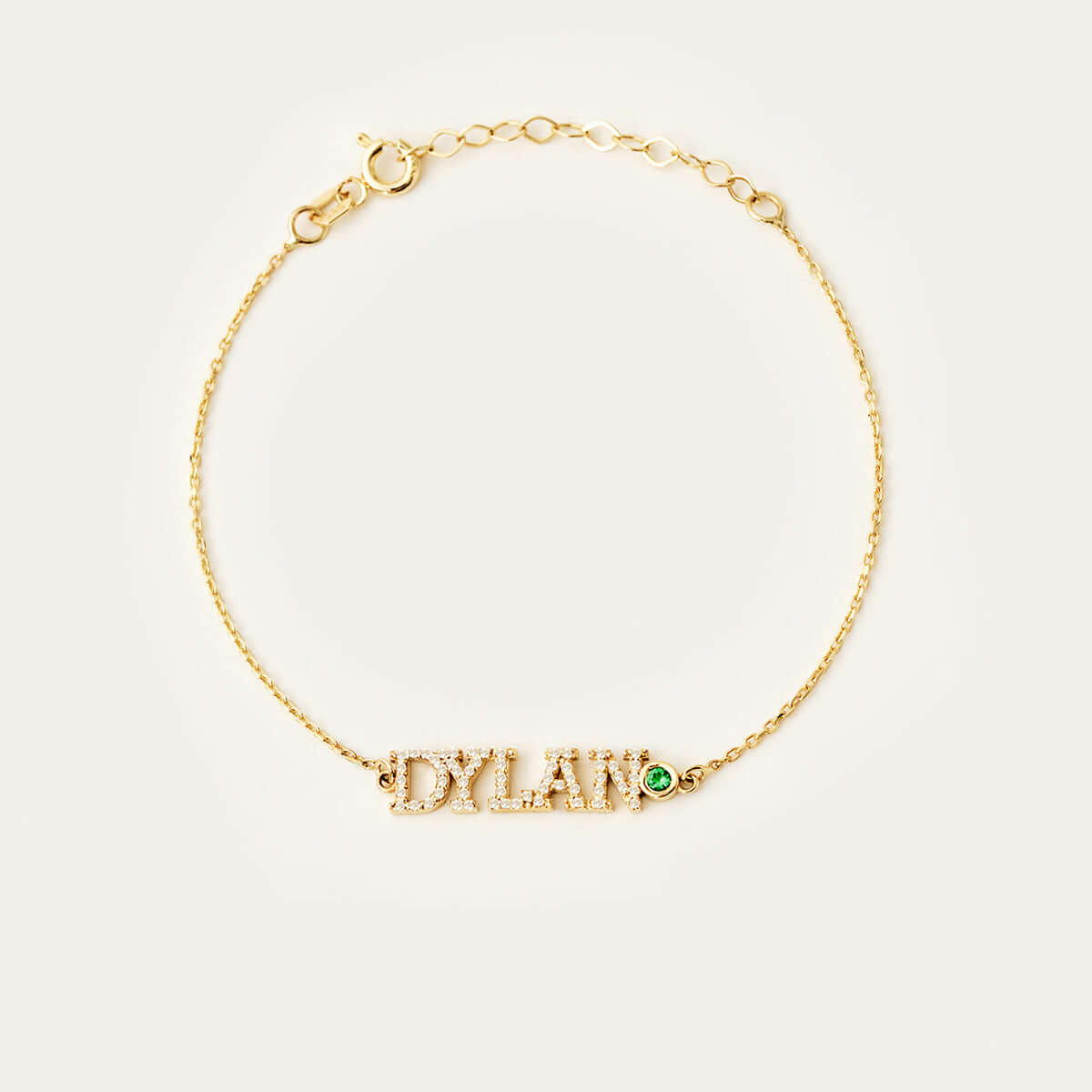 Diamond Pave Birthstone Name Bracelet in 14K Solid Gold