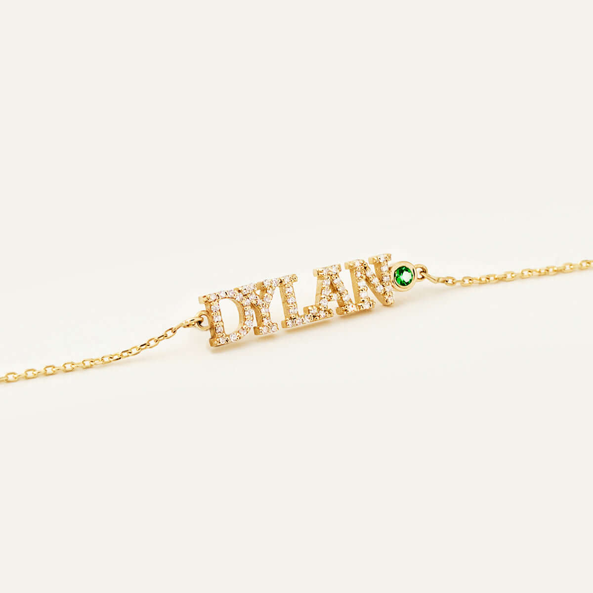 Diamond Pave Birthstone Name Bracelet in 14K Solid Gold