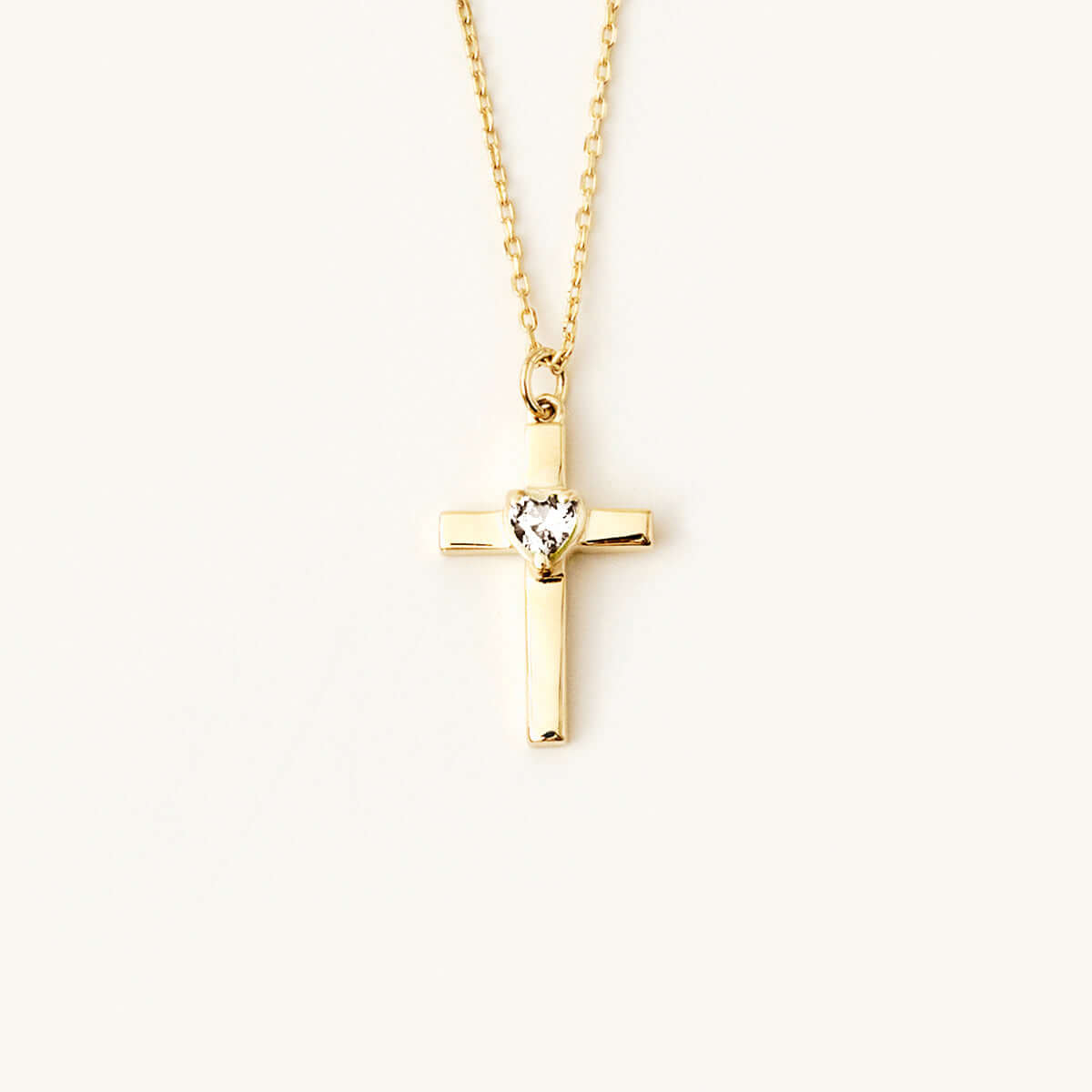 Gelin 14K Solid Gold Heart Shaped Cross Necklace 14K Yellow Gold