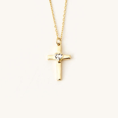 Birthstone Heart Cross Pendant Necklace in 14K Solid Gold