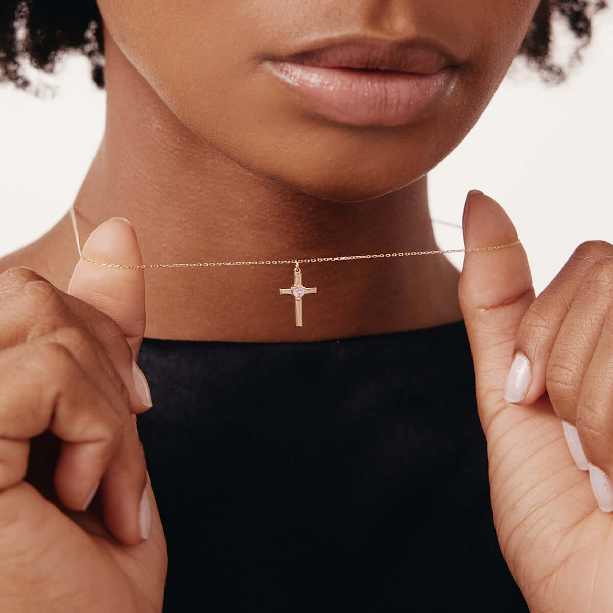 Birthstone Heart Cross Pendant Necklace