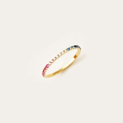 Bague demi-éternité arc-en-ciel en or 14 carats.