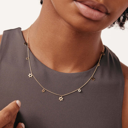 Star of David Station Necklace in 14K Solid Gold