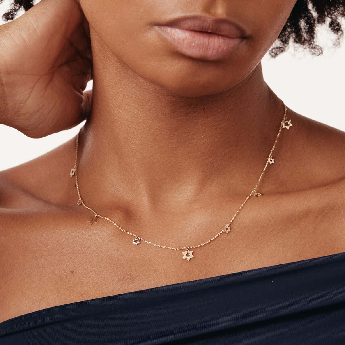 Star of David Station Necklace in 14K Solid Gold