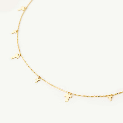 Dainty Cross Station Necklace in 14K Solid Gold