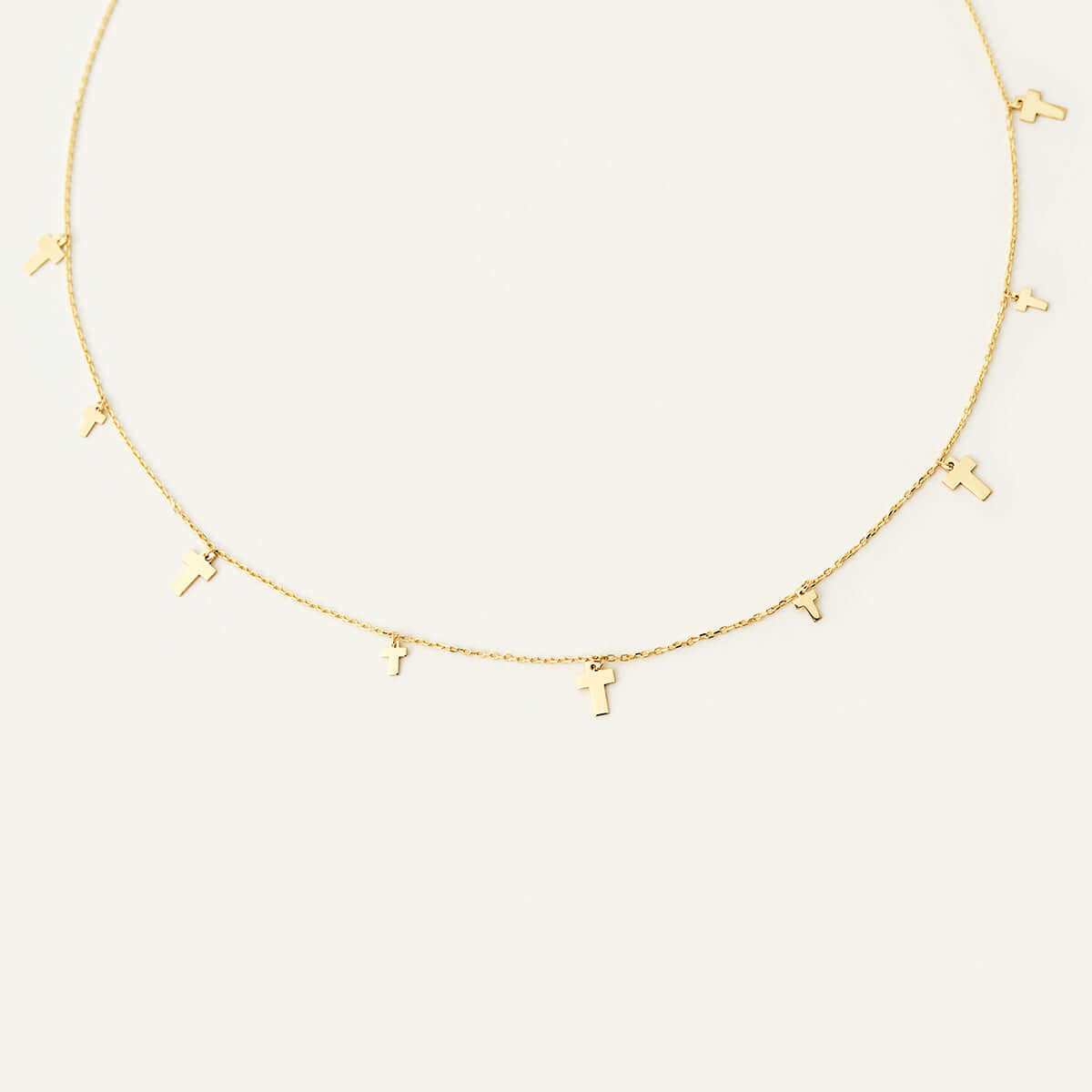 Dainty Cross Station Necklace in 14K Solid Gold