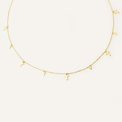 Dainty Cross Station Necklace in 14K Solid Gold