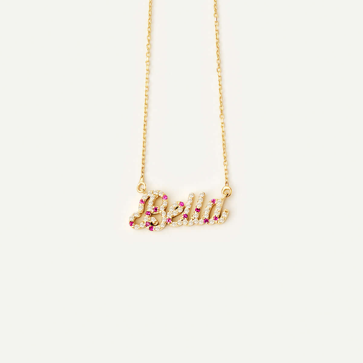 Birthstone Diamond Pave Name Necklace in 14K Solid Gold