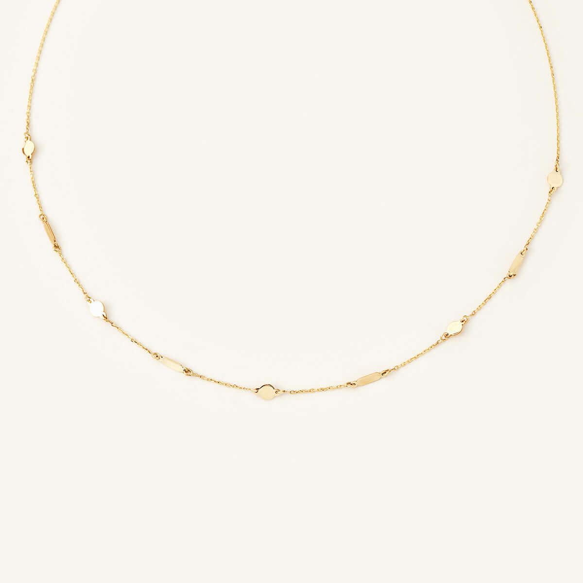 Stick and Round Disc Station Necklace in 14K Solid Gold