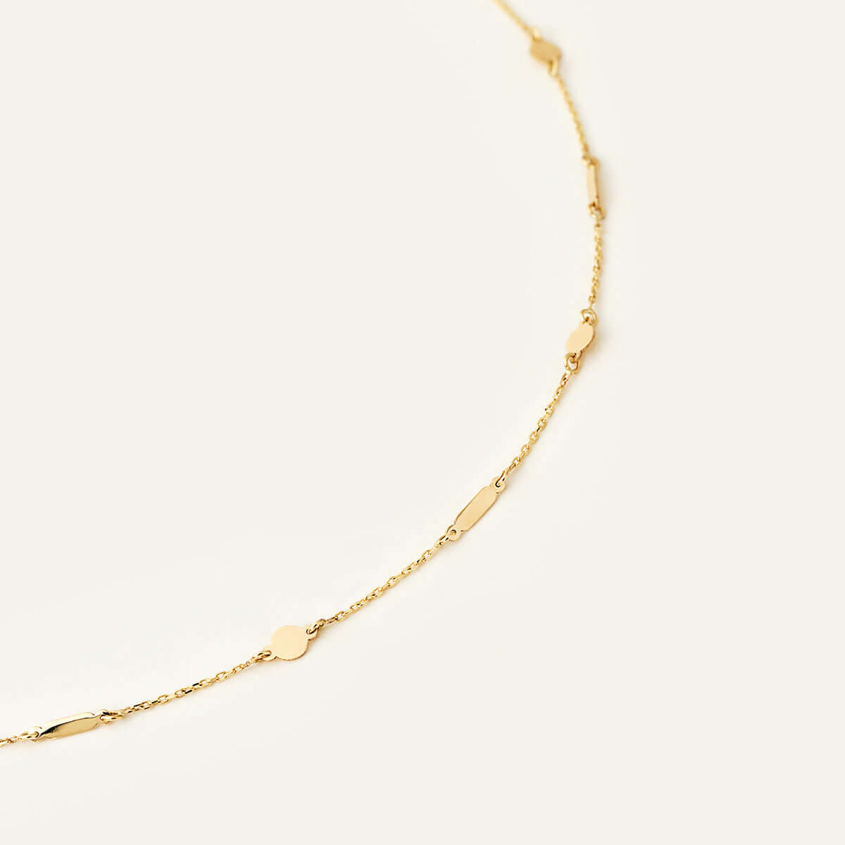 Stick and Round Disc Station Necklace in 14K Solid Gold