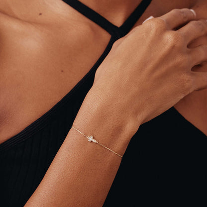 Tiny Diamond Cross Bracelet in 14K Solid Gold