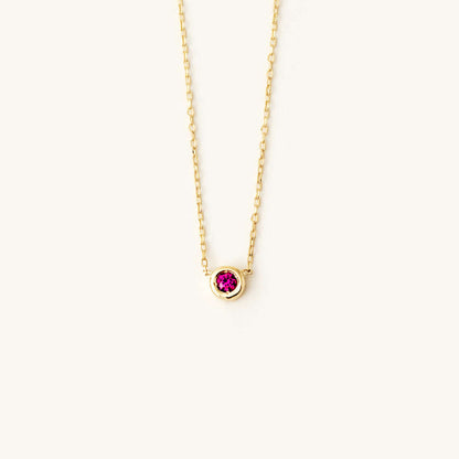 Solitaire Bezel Birthstone Necklace in 14K Solid Gold