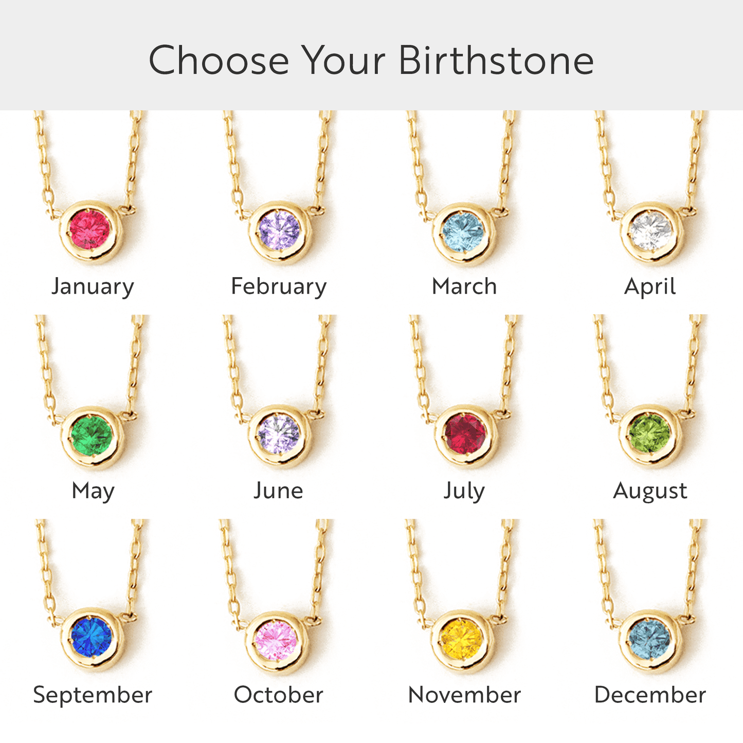 Solitaire Bezel Birthstone Necklace in 14K Solid Gold