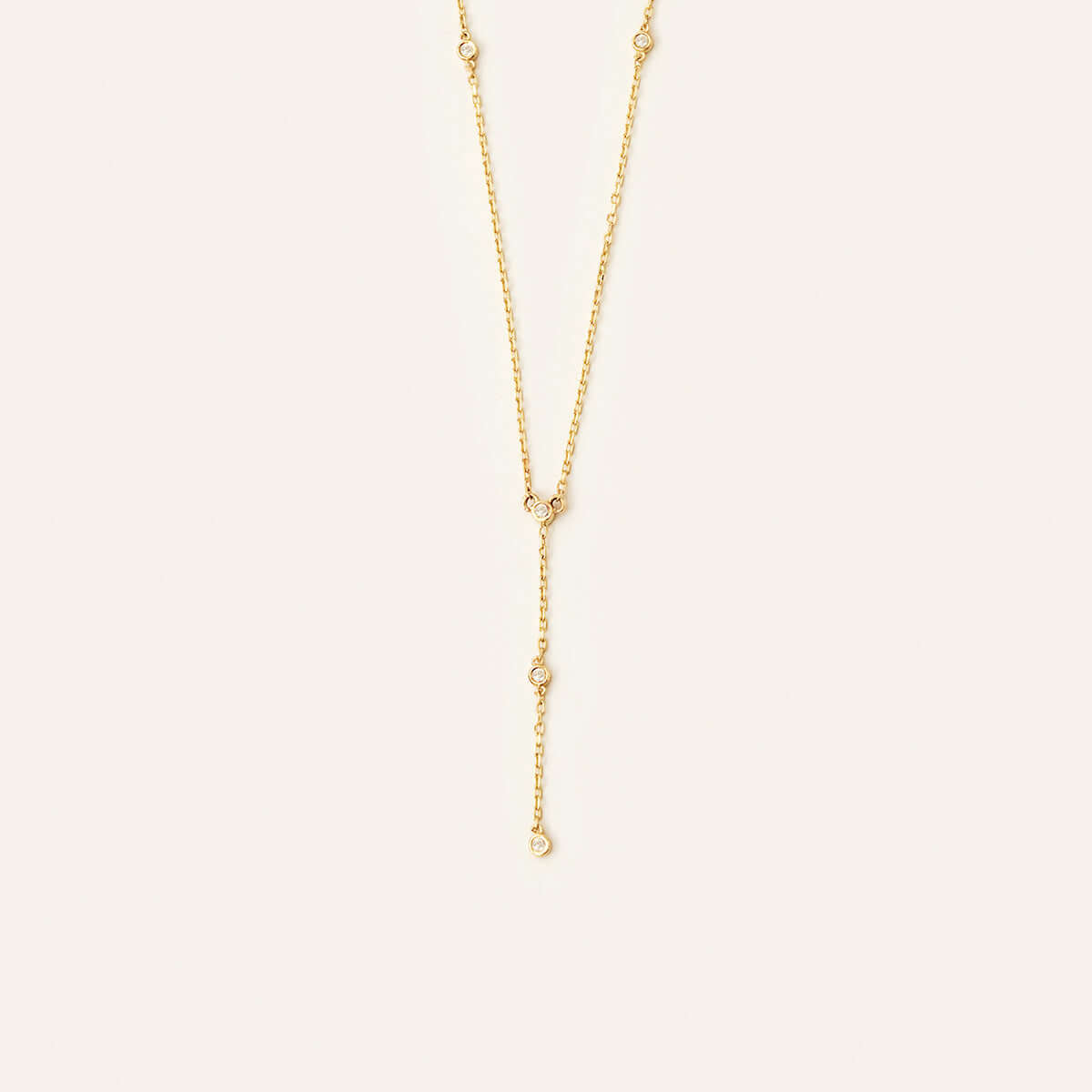 Diamond Station Lariat Necklace in 14K Solid Gold