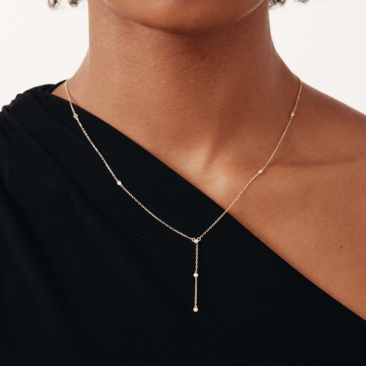 Diamond Station Lariat Necklace in 14K Solid Gold