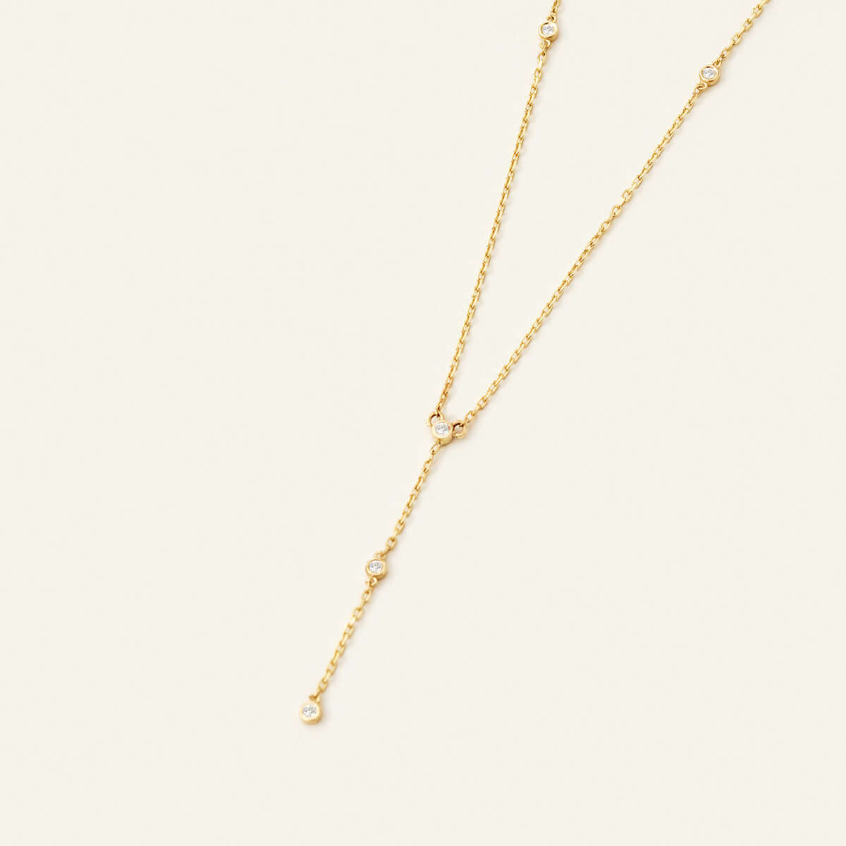 Diamond Station Lariat Necklace in 14K Solid Gold