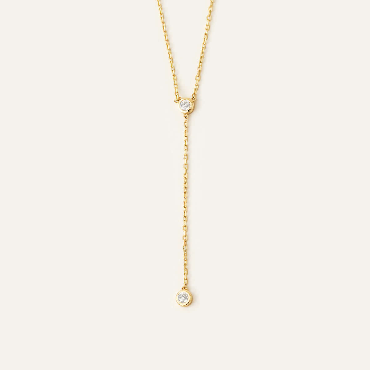 Diamond Bezel Lariat Necklace in 14K Solid Gold