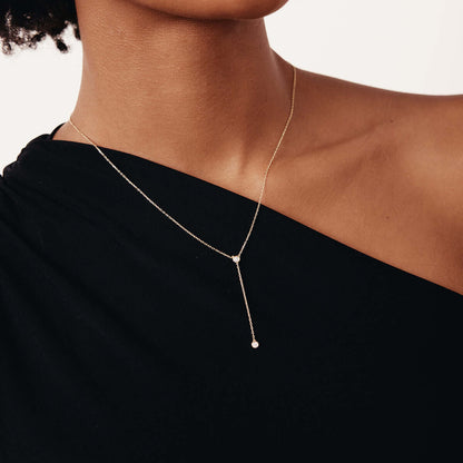 Diamond Bezel Lariat Necklace in 14K Solid Gold