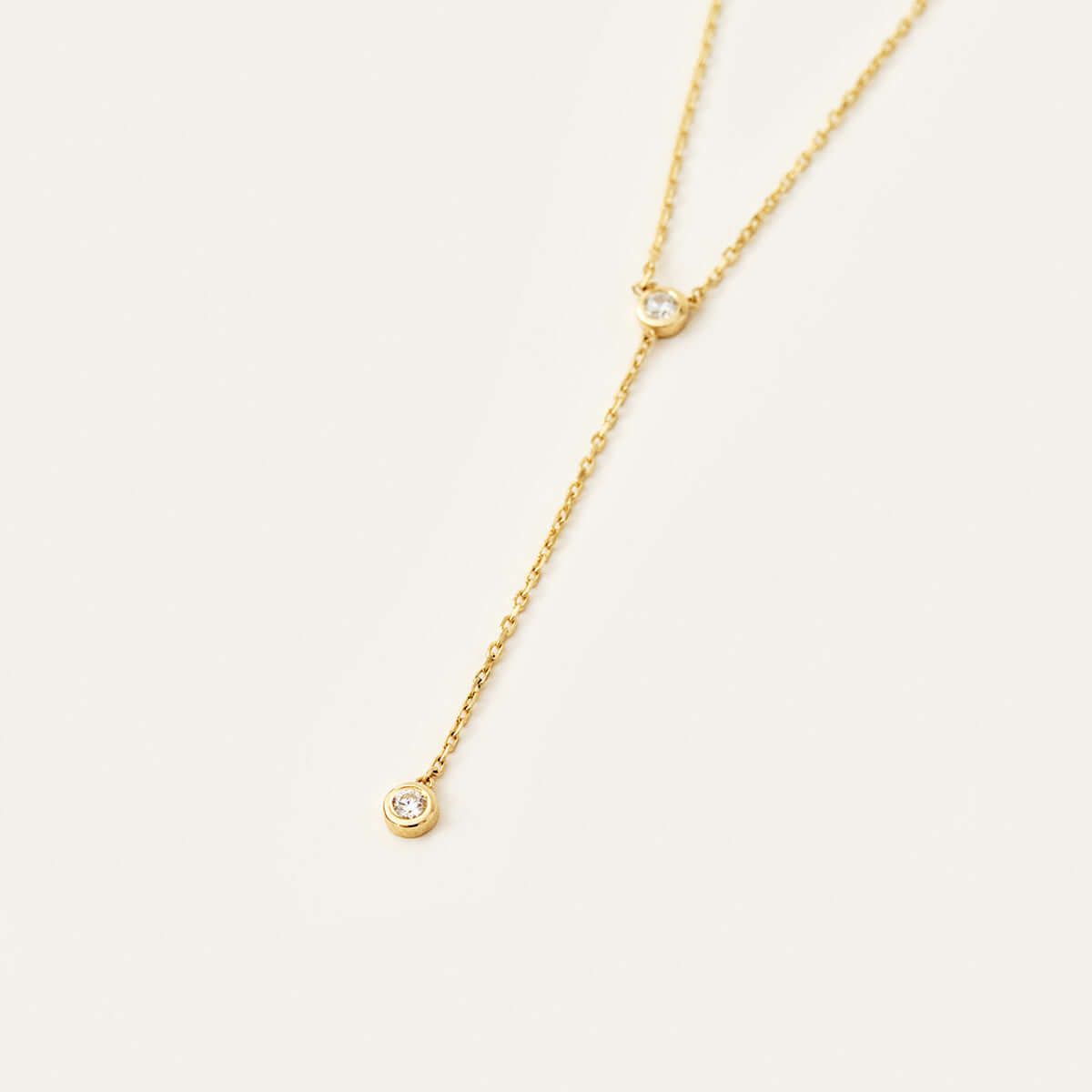 Diamond Bezel Lariat Necklace in 14K Solid Gold