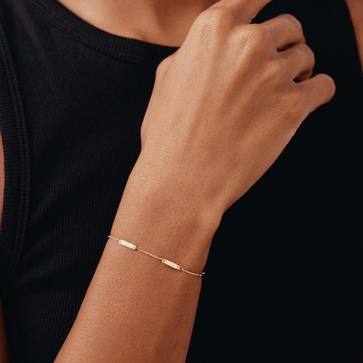 Bar Station Bracelet in 14K Solid Gold