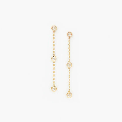 Diamond Chain Drop Earrings in 14K Solid Gold