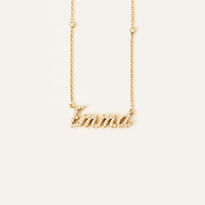 Diamond Bezel-Set Name Necklace in 14K Solid Gold