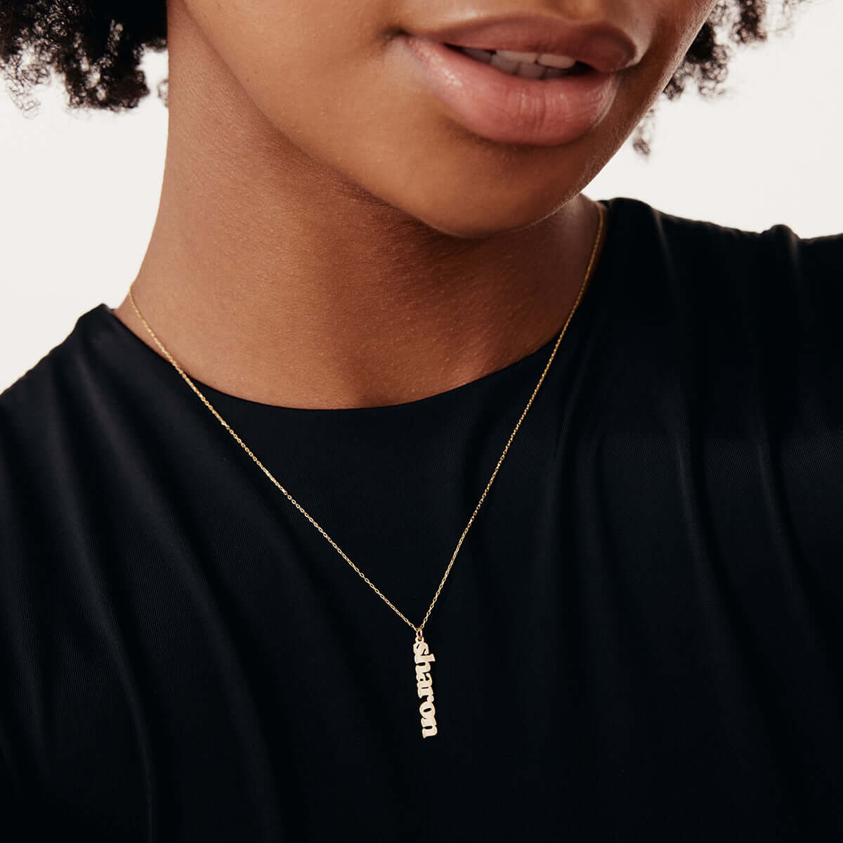 Vertical Name Necklace in 14K Solid Gold