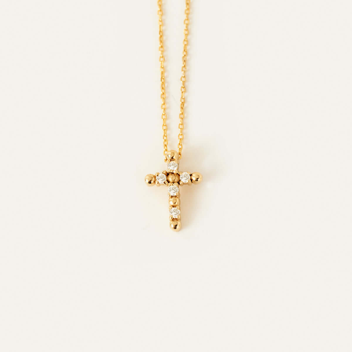 Diamond Beaded Cross Necklace in 14K Solid Gold