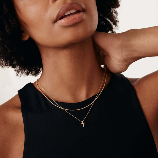 Diamond Beaded Cross Necklace